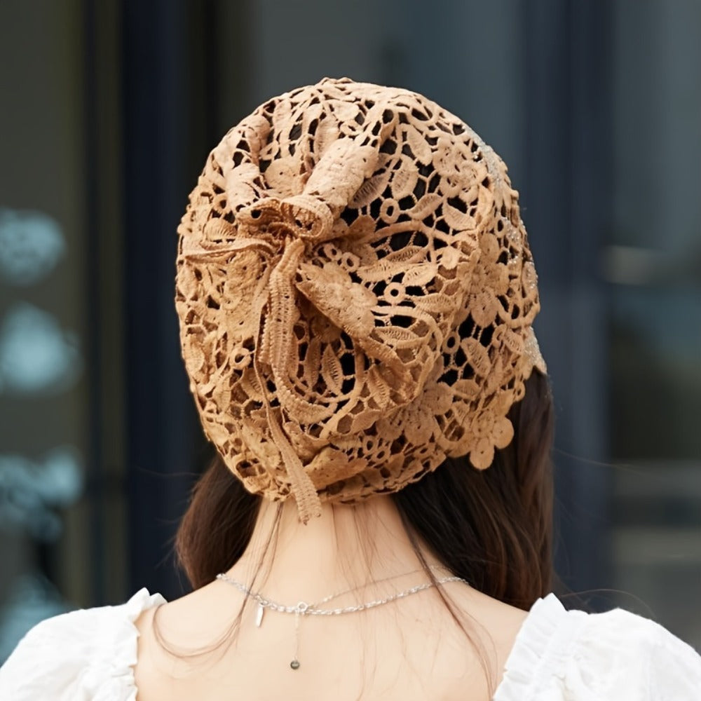 Beanie Hat - Lace for Women - Hollow Knit Design, Elastic Stretch Fit, Lightweight - product detail view 12