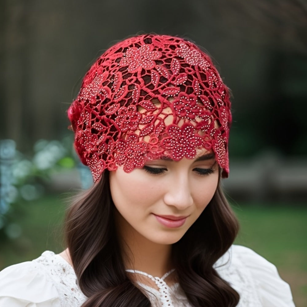 Beanie Hat - Lace for Women - Hollow Knit Design, Elastic Stretch Fit, Lightweight - product detail view 13