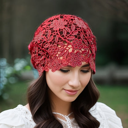 Beanie Hat - Lace for Women - Hollow Knit Design, Elastic Stretch Fit, Lightweight - product detail view 13