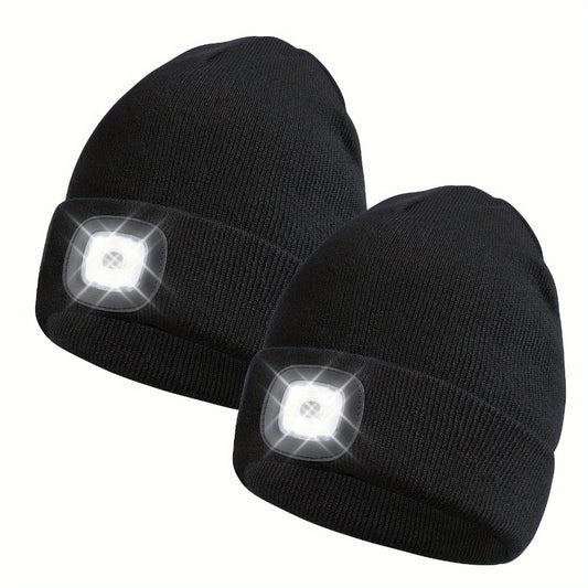 Beanie Hat - LED 2 Pack USB Rechargeable Light Up Knit for Night Running Camping Hiking - main product view