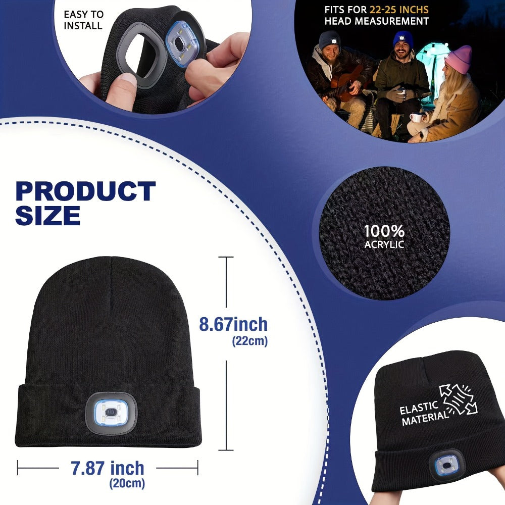 Beanie Hat - LED 2 Pack USB Rechargeable Light Up Knit for Night Running Camping Hiking - product detail view 2