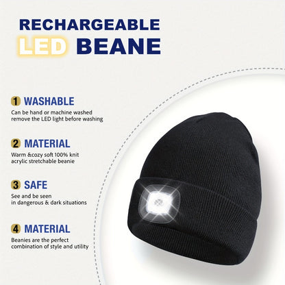 Beanie Hat - LED 2 Pack USB Rechargeable Light Up Knit for Night Running Camping Hiking - product detail view 3