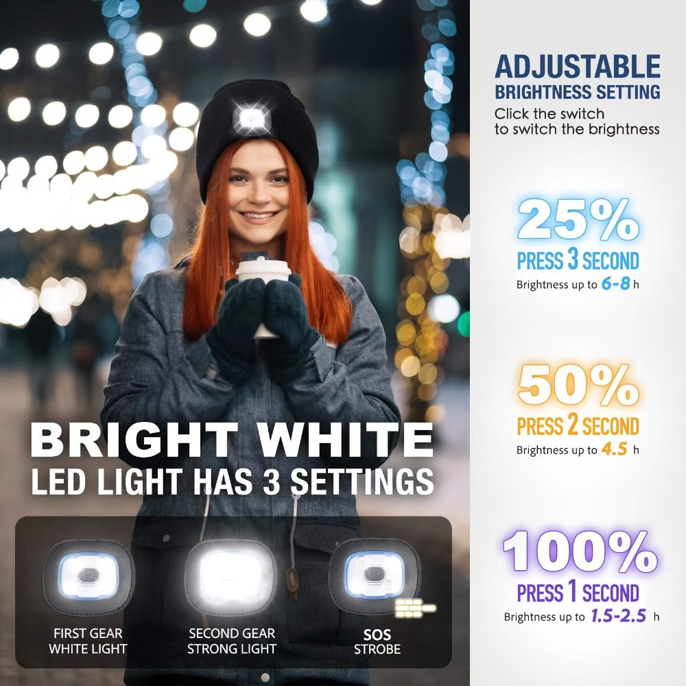 Beanie Hat - LED 2 Pack USB Rechargeable Light Up Knit for Night Running Camping Hiking - product detail view 7