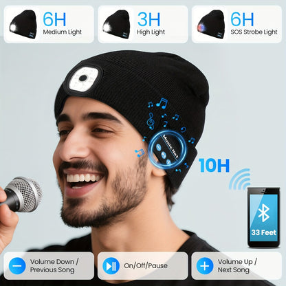 Beanie Hat - LED Light Up with USB Headphones Knit Skull Cap Music for Night Running - product detail view 3
