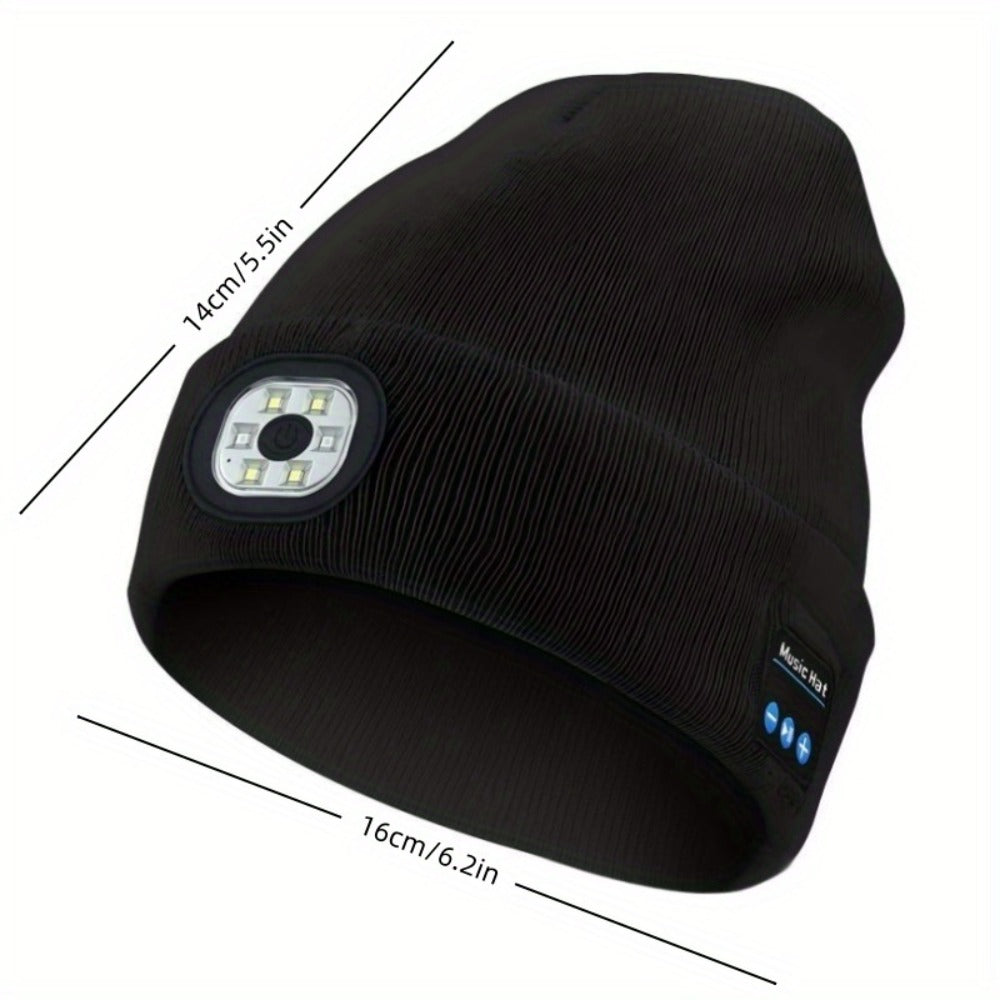 Beanie Hat - LED Light Up with USB Headphones Knit Skull Cap Music for Night Running - product detail view 8