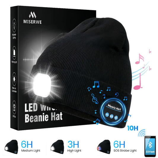Beanie Hat - LED with Lights & Built-In Headphones Knit Skull Cap for Night Running - main product view