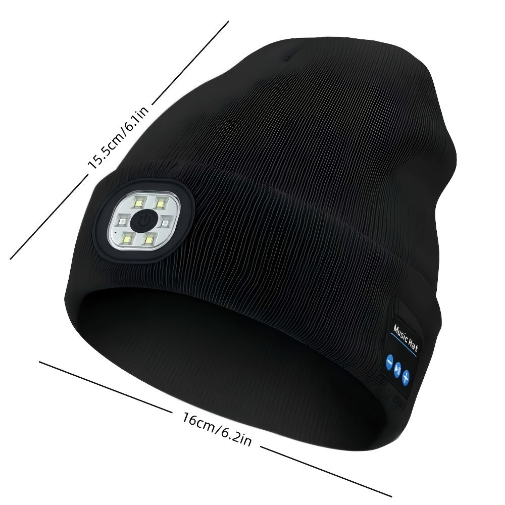 Beanie Hat - LED with Lights & Built-In Headphones Knit Skull Cap for Night Running - product detail view 2