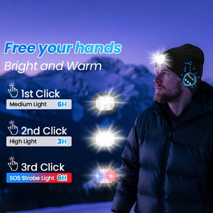 Beanie Hat - LED with Lights & Built-In Headphones Knit Skull Cap for Night Running - product detail view 5