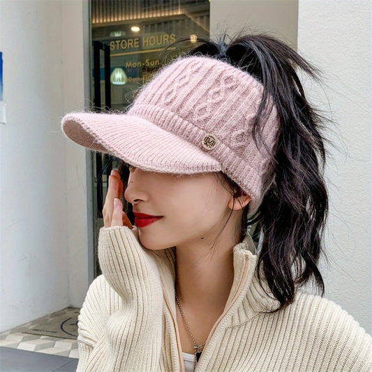 Beanie Hat - Ponytail Visor Women Fleece Lined Warm Stretchy - Soft Skin-Friendly - main product view