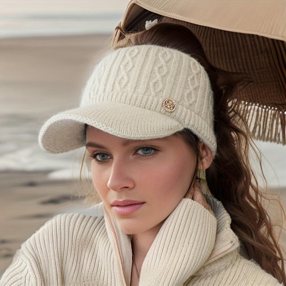 Beanie Hat - Ponytail Visor Women Fleece Lined Warm Stretchy - Soft Skin-Friendly - product detail view 2