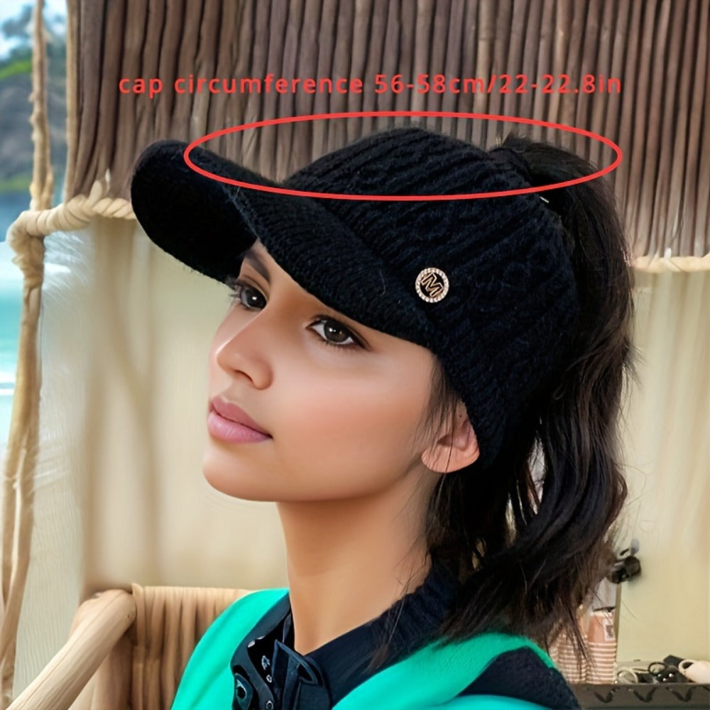 Beanie Hat - Ponytail Visor Women Fleece Lined Warm Stretchy - Soft Skin-Friendly - product detail view 5
