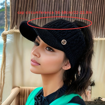 Beanie Hat - Ponytail Visor Women Fleece Lined Warm Stretchy - Soft Skin-Friendly - product detail view 5