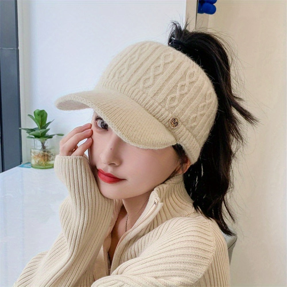 Beanie Hat - Ponytail Visor Women Fleece Lined Warm Stretchy - Soft Skin-Friendly - product detail view 9