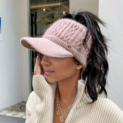 Beanie Hat - Ponytail Visor Women Fleece Lined Warm Stretchy - Soft Skin-Friendly - product detail view 11