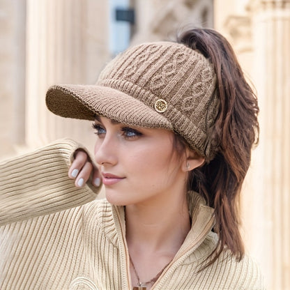 Beanie Hat - Ponytail Visor Women Fleece Lined Warm Stretchy - Soft Skin-Friendly - product detail view 12