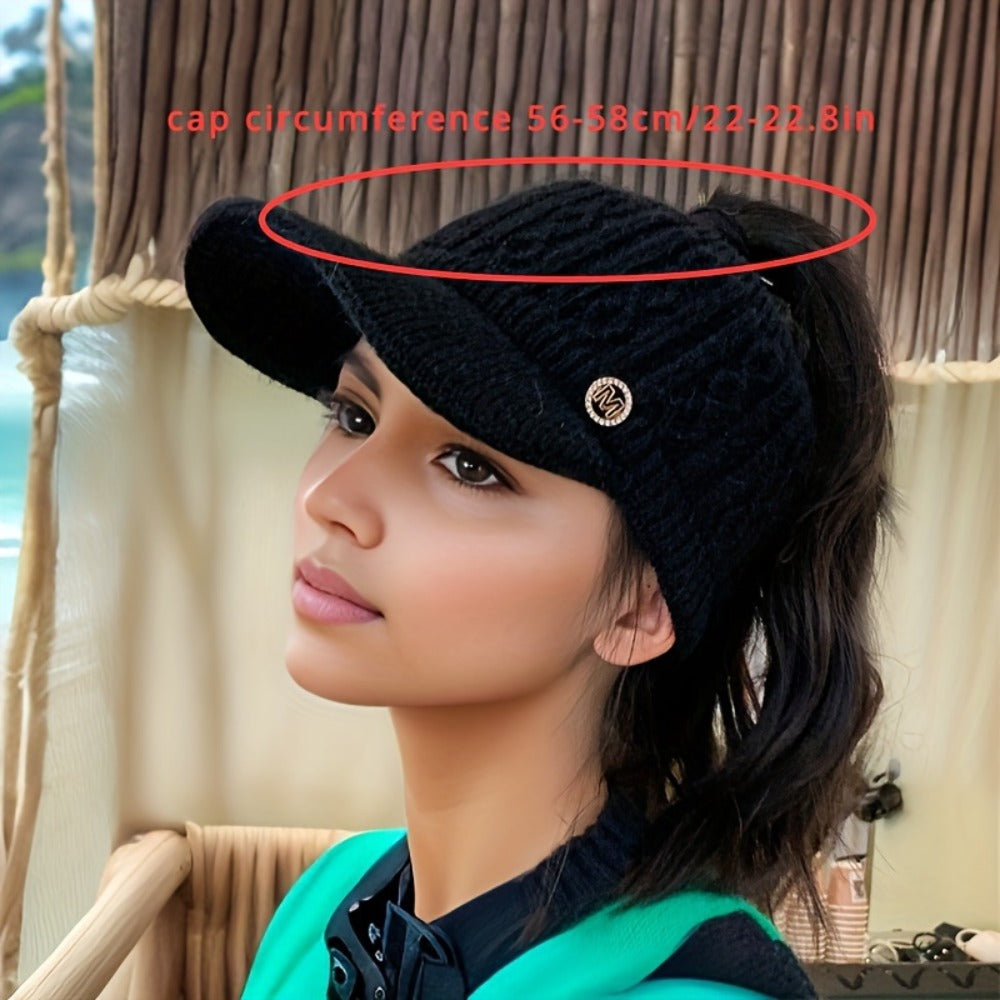 Beanie Hat - Ponytail Visor Women Fleece Lined Warm Stretchy - Soft Skin-Friendly - product detail view 15