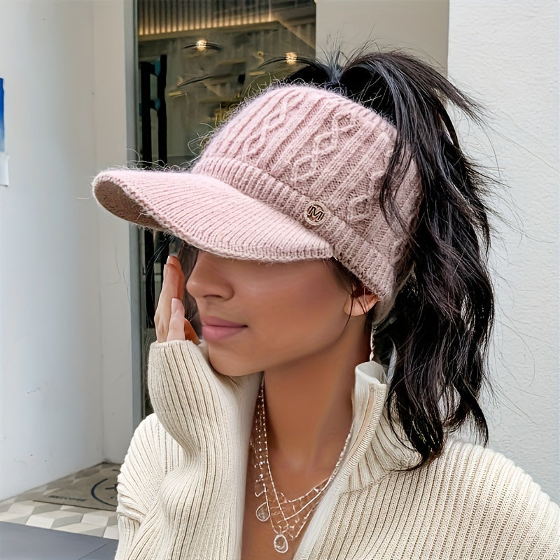 Beanie Hat - Ponytail Visor Women Fleece Lined Warm Stretchy - Soft Skin-Friendly - product detail view 19