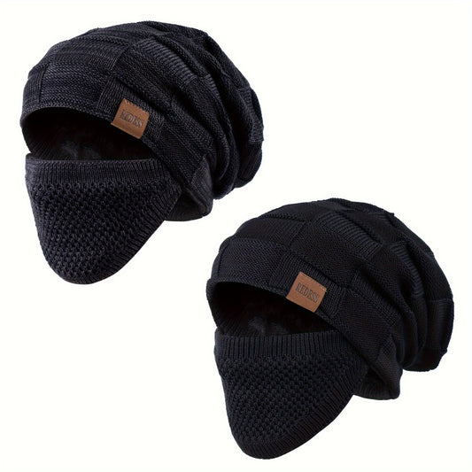 Beanie Hat - Set of 2 Knit Slouchy Winter Skull Cap with Face Cover for Men & Women - main product view
