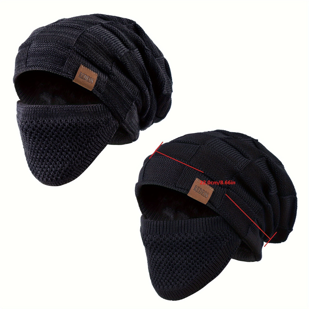 Beanie Hat - Set of 2 Knit Slouchy Winter Skull Cap with Face Cover for Men & Women - product detail view 14
