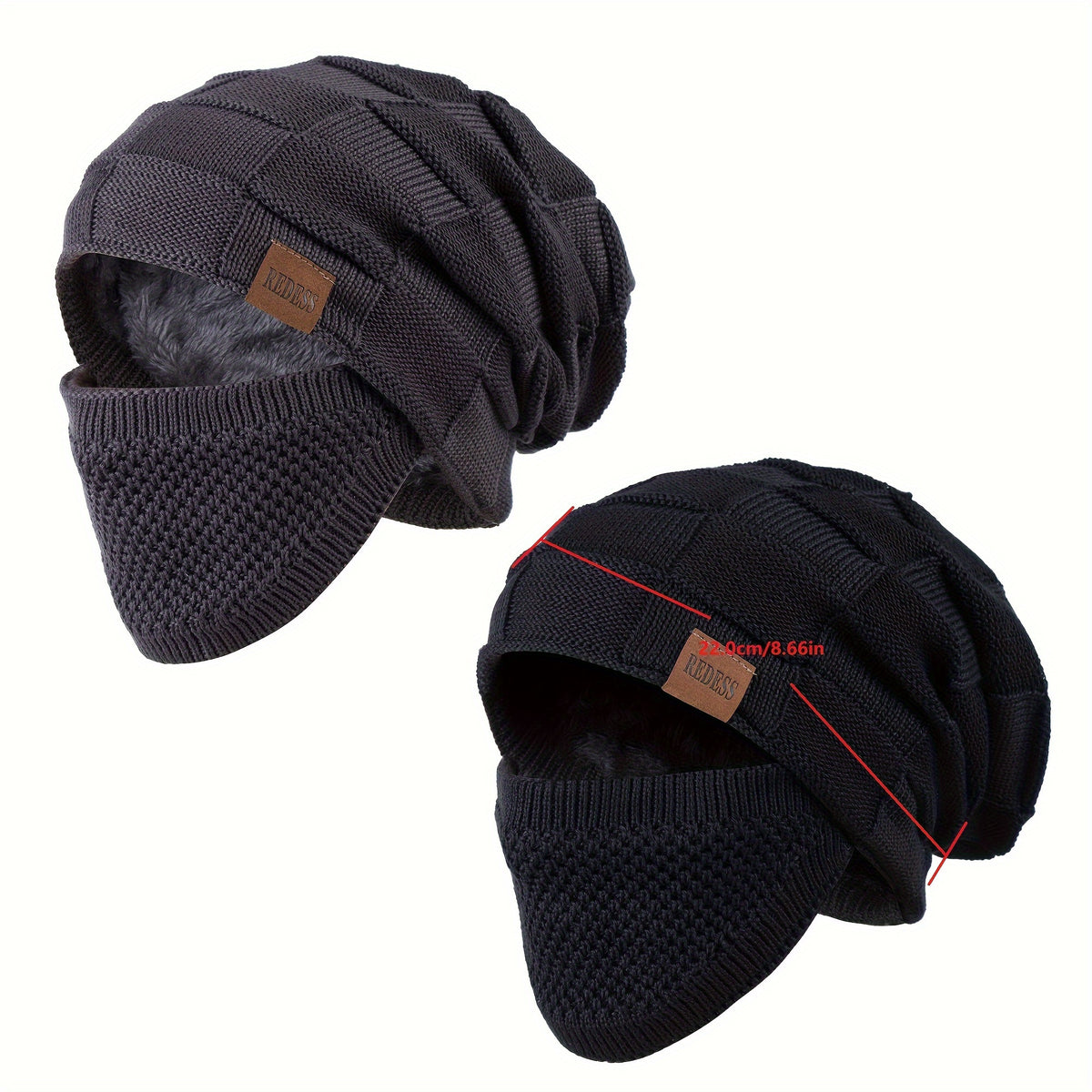 Beanie Hat - Set of 2 Knit Slouchy Winter Skull Cap with Face Cover for Men & Women - product detail view 16