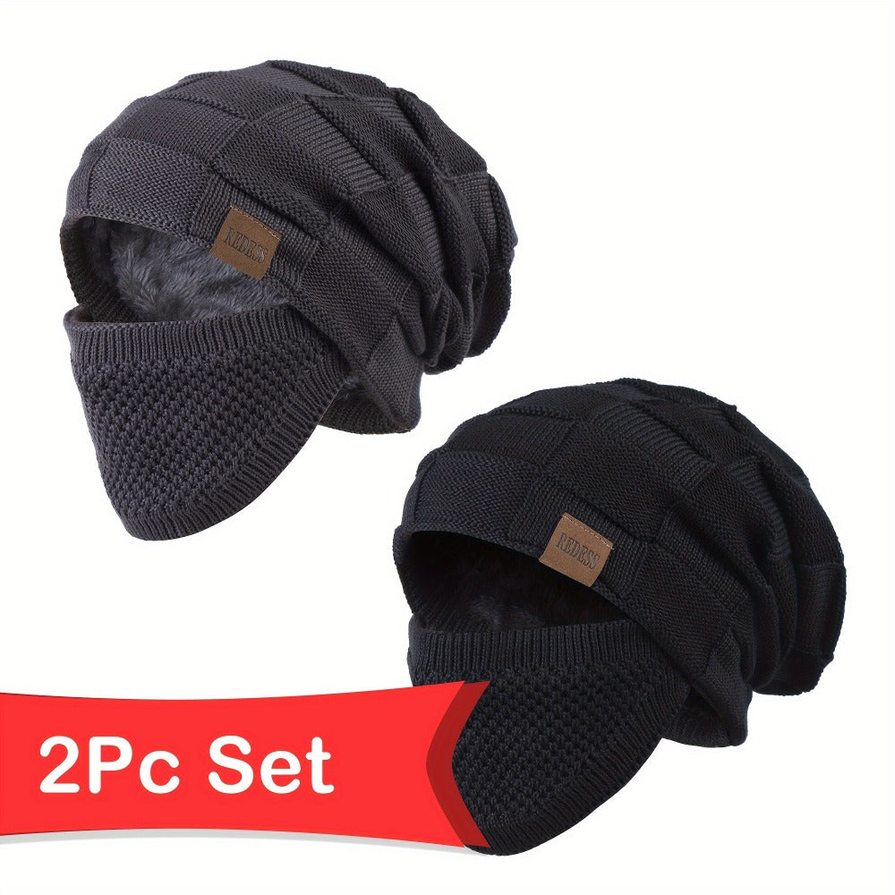 Beanie Hat Set - Winter with Face Cover Knit Slouchy Thick Balaclava Ski Mask for Men Women - product detail view 5