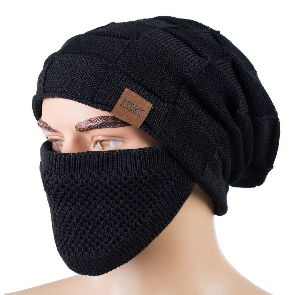 Beanie Hat Set - Winter with Face Cover Knit Slouchy Thick Balaclava Ski Mask for Men Women - product detail view 6