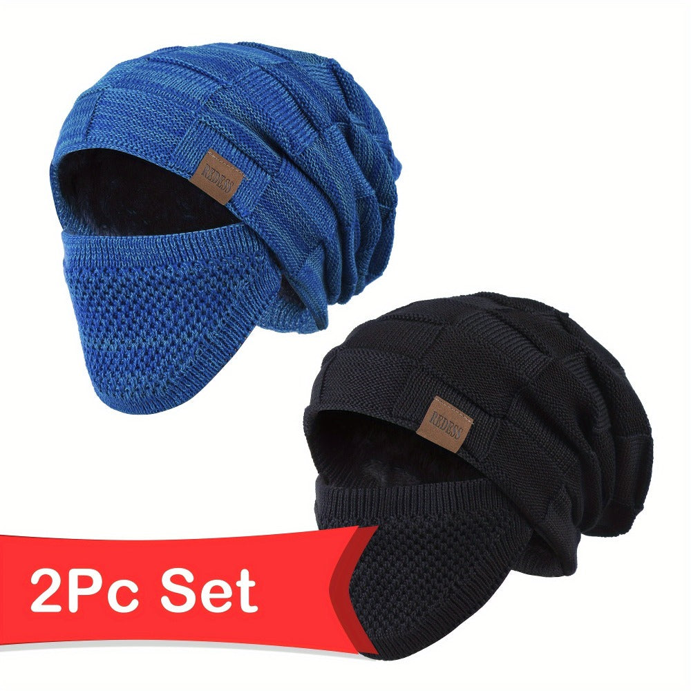 Beanie Hat Set - Winter with Face Cover Knit Slouchy Thick Balaclava Ski Mask for Men Women - product detail view 8