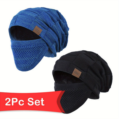 Beanie Hat Set - Winter with Face Cover Knit Slouchy Thick Balaclava Ski Mask for Men Women - product detail view 8