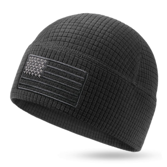 Beanie Hat - Tactical American Flag Embroidery Waffle Knit Grid Fleece Military Cap - main product view