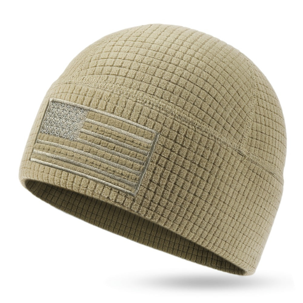 Beanie Hat - Tactical American Flag Embroidery Waffle Knit Grid Fleece Military Cap - product detail view 7
