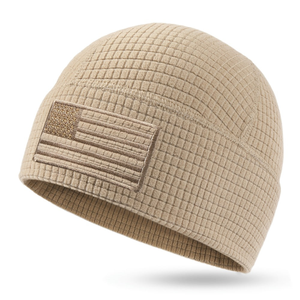 Beanie Hat - Tactical American Flag Embroidery Waffle Knit Grid Fleece Military Cap - product detail view 8
