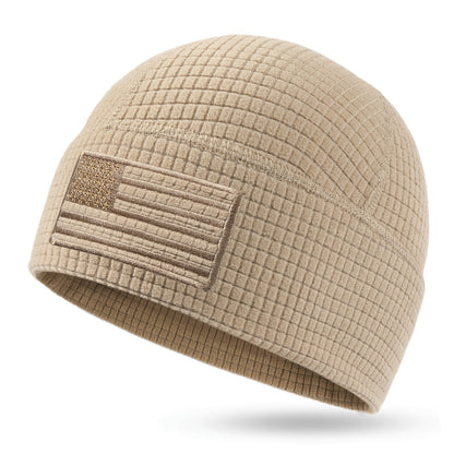 Beanie Hat - Tactical American Flag Embroidery Waffle Knit Grid Fleece Military Cap - product detail view 8