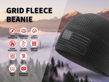 Beanie Hat - Tactical American Flag Embroidery Waffle Knit Grid Fleece Military Cap - product detail view 11