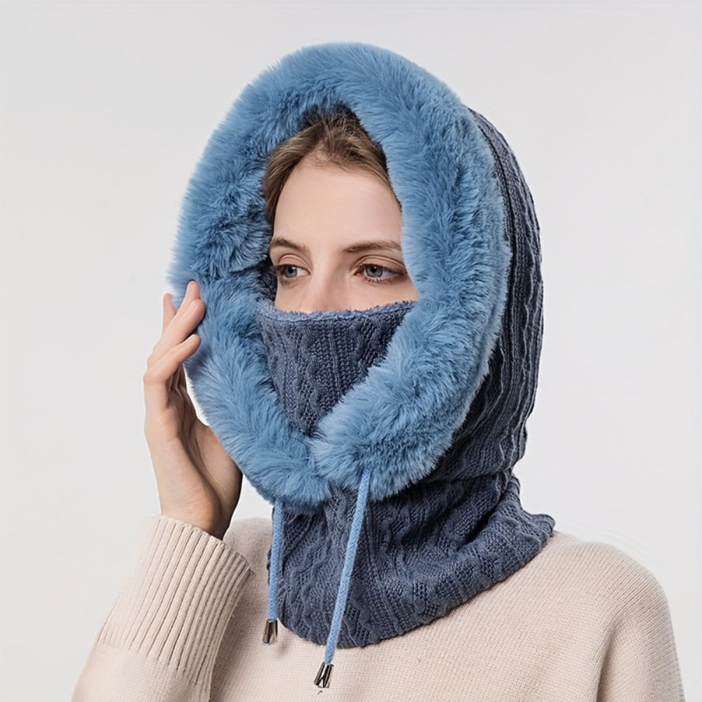Beanie Hat - Winter & Scarf Set 3-in-1 for Women Knit Plush Elastic Warm Cap for Daily - product detail view 3