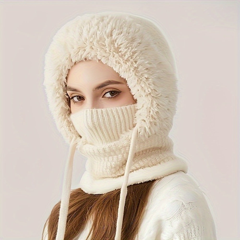 Beanie Hat - Winter & Scarf Set 3-in-1 for Women Knit Plush Elastic Warm Cap for Daily - product detail view 4