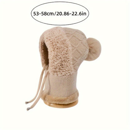 Beanie Hat - Winter & Scarf Set 3-in-1 for Women Knit Plush Elastic Warm Cap for Daily - product detail view 6
