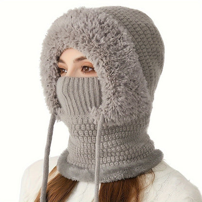 Beanie Hat - Winter & Scarf Set 3-in-1 for Women Knit Plush Elastic Warm Cap for Daily - product detail view 7