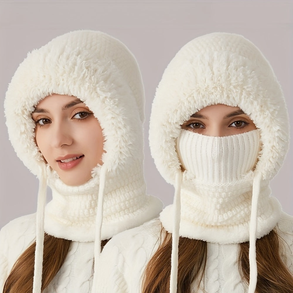Beanie Hat - Winter & Scarf Set 3-in-1 for Women Knit Plush Elastic Warm Cap for Daily - product detail view 9