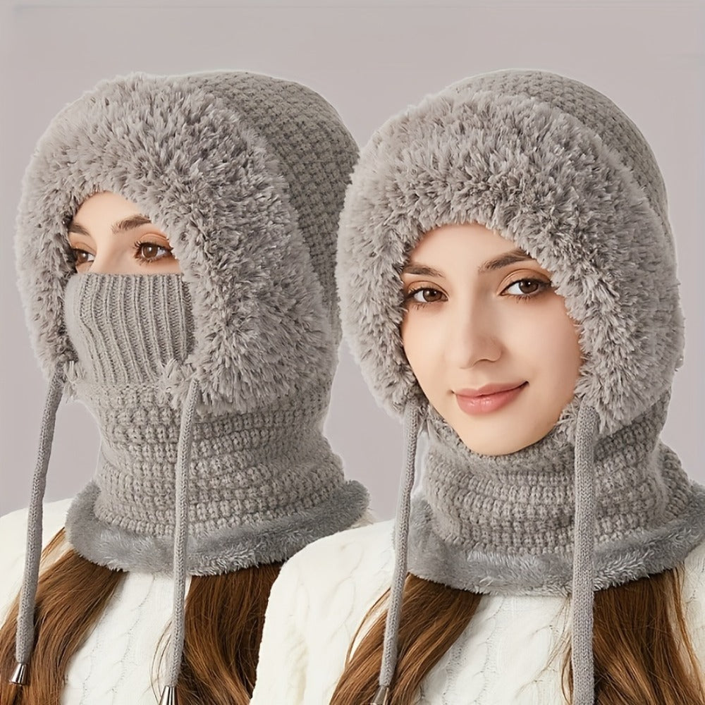 Beanie Hat - Winter & Scarf Set 3-in-1 for Women Knit Plush Elastic Warm Cap for Daily - product detail view 10