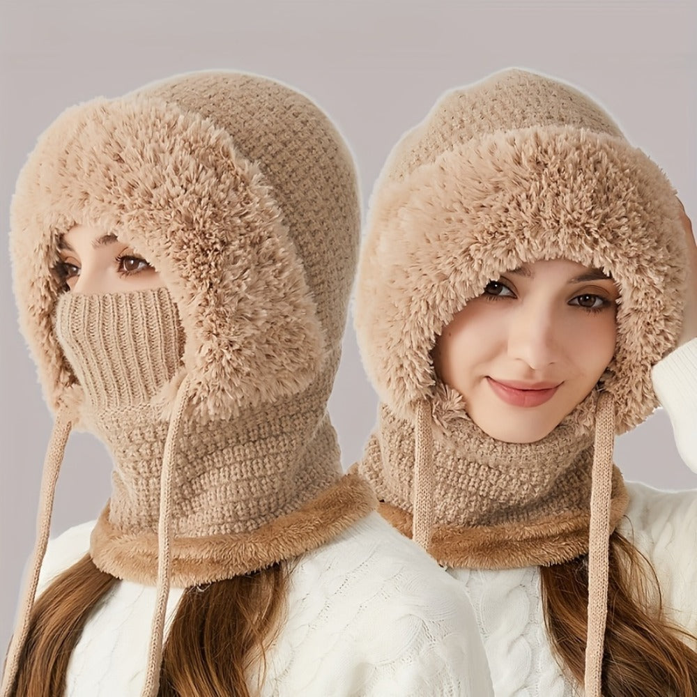 Beanie Hat - Winter & Scarf Set 3-in-1 for Women Knit Plush Elastic Warm Cap for Daily - product detail view 11