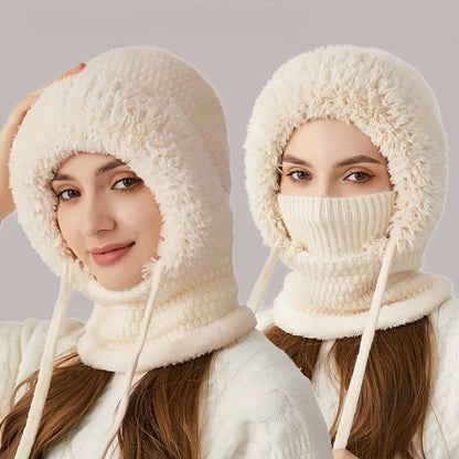 Beanie Hat - Winter & Scarf Set 3-in-1 for Women Knit Plush Elastic Warm Cap for Daily - product detail view 12