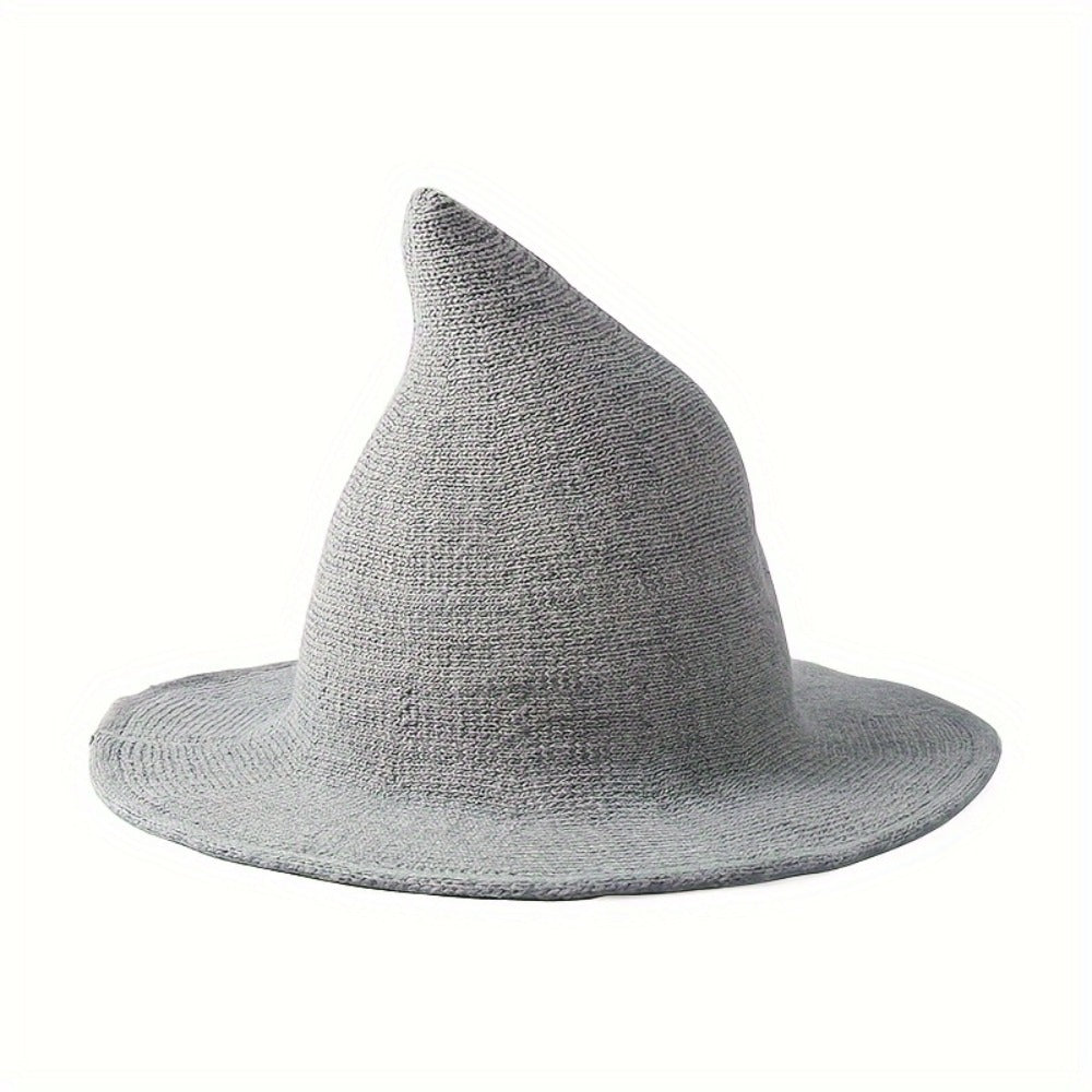 Beanie Hat - Witch Women Wool Blend Knitted Pointed Crochet - Solid Color Fall Winter - product detail view 5