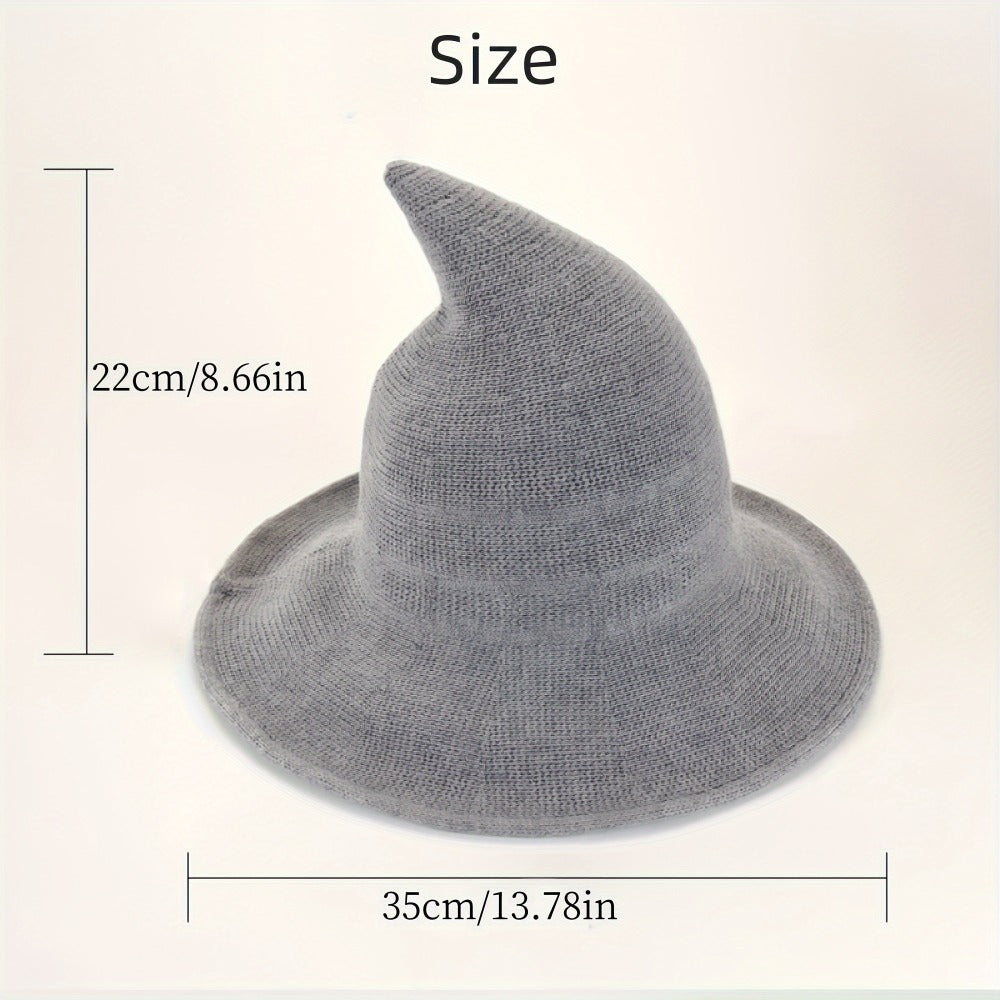 Beanie Hat - Witch Women Wool Blend Knitted Pointed Crochet - Solid Color Fall Winter - product detail view 6