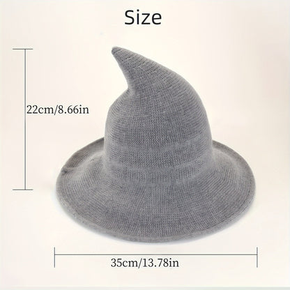 Beanie Hat - Witch Women Wool Blend Knitted Pointed Crochet - Solid Color Fall Winter - product detail view 6