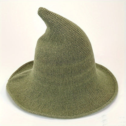 Beanie Hat - Witch Women Wool Blend Knitted Pointed Crochet - Solid Color Fall Winter - product detail view 7