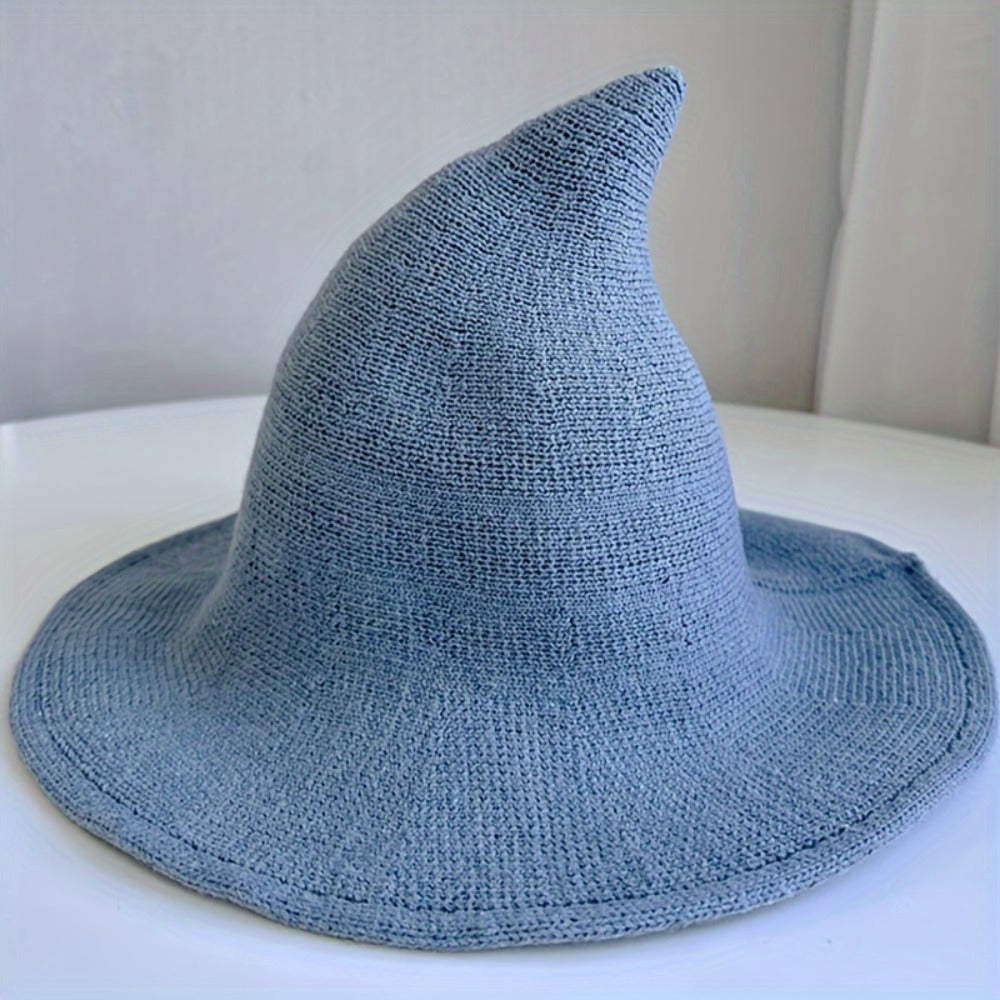 Beanie Hat - Witch Women Wool Blend Knitted Pointed Crochet - Solid Color Fall Winter - product detail view 8