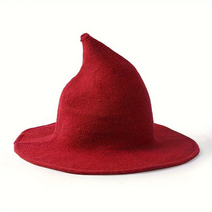 Beanie Hat - Witch Women Wool Blend Knitted Pointed Crochet - Solid Color Fall Winter - product detail view 11