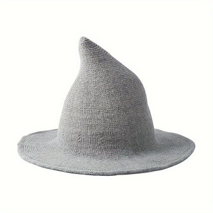 Beanie Hat - Witch Women Wool Blend Knitted Pointed Crochet - Solid Color Fall Winter - product detail view 12