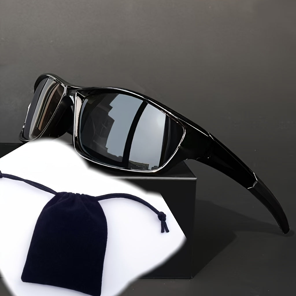 Full Frame Glasses Lightweight PC Lens - Futuristic Modern Eyewear with Wide Temples for Men Women, Durable Polycarbonate Frame for Daily Office Social Use, Comes with Storage Bag Option