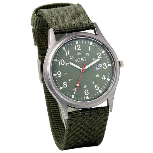 Men's Outdoor Sport Quartz Watch – Nylon Strap, Luminous Dial, 24H Scale & Date Calendar, Military Style Wristwatch for Casual, Business & Sports